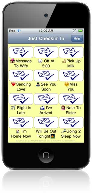 Just Checkin' In App (sample screen)