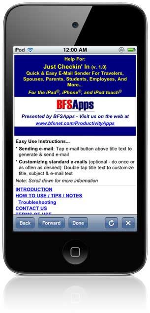 Just Checkin' In App (sample screen)