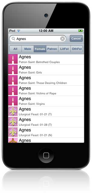 Saints4U App (sample screen)