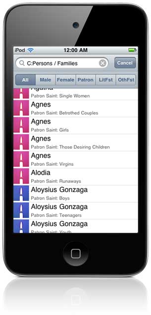 Saints4U App (sample screen)