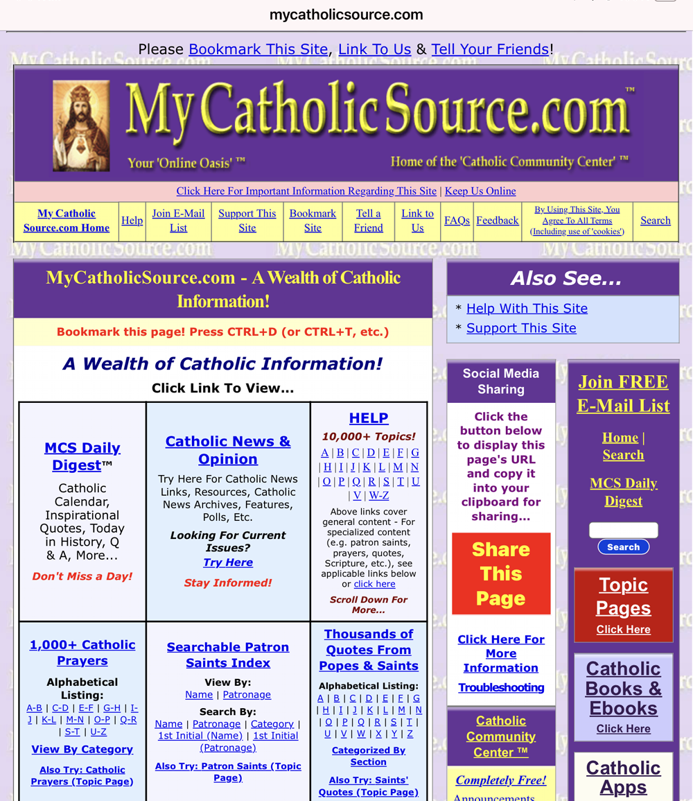MyCatholicSource.com in Safari browser with 85% page zoom