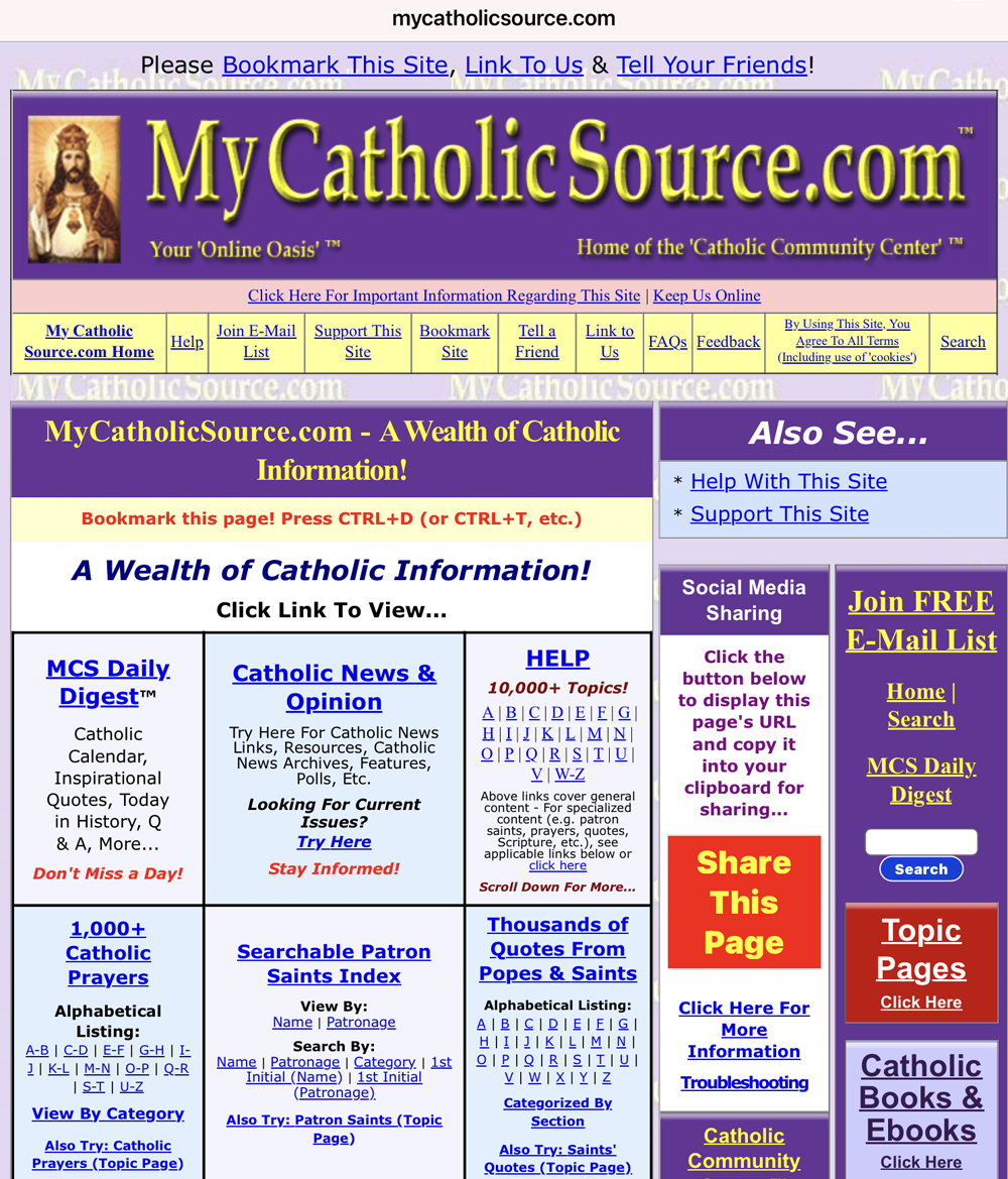 MyCatholicSource.com in Safari browser with no zoom