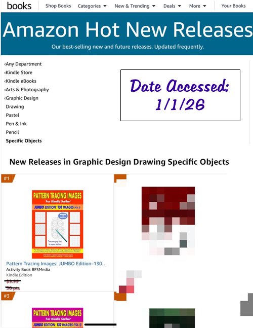 #1 'Hot New Release' (Category: Drawing Specific Objects), 1/1/26: Pattern Tracing Images (Vol.1)