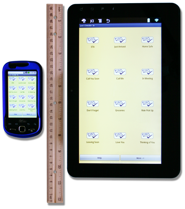 Sample Device Images (For Perspective) - Just Checkin In' for Android ™ Main Screen On Samsung Intercept™ Cell Phone & ViewSonic gTablet