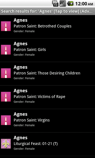 Saints4U App (sample screen)