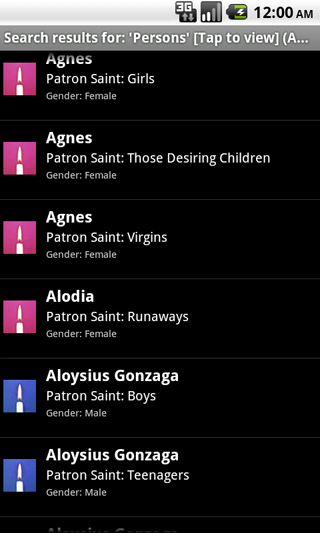 Saints4U App (sample screen)