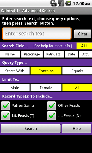 Saints4U App (sample screen)