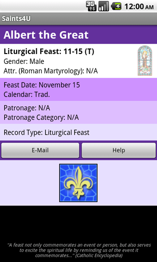 Saints4U App (sample screen)