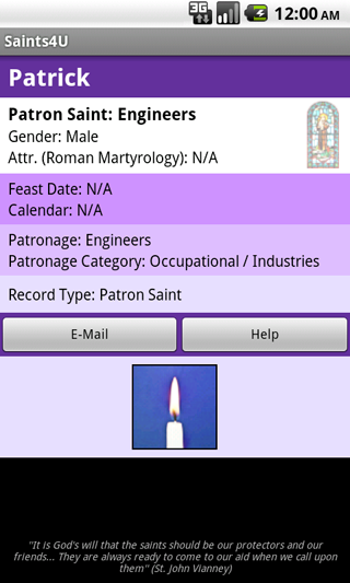 Saints4U App (sample screen)