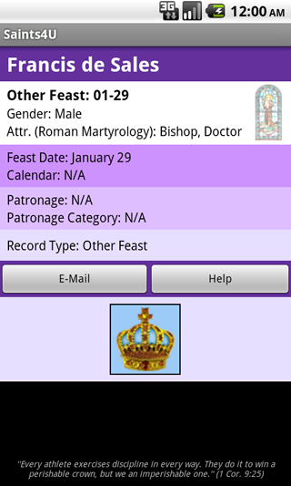 Saints4U App (sample screen)