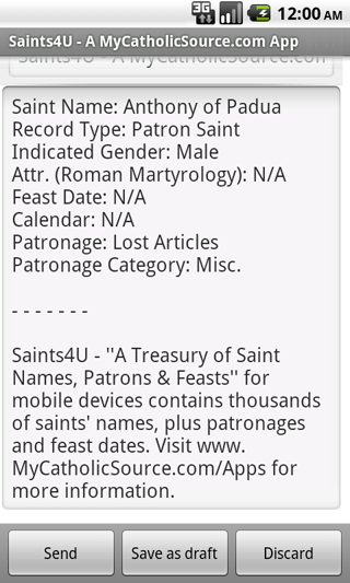 Saints4U App (sample screen)