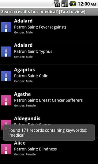 Saints4U App (sample screen)