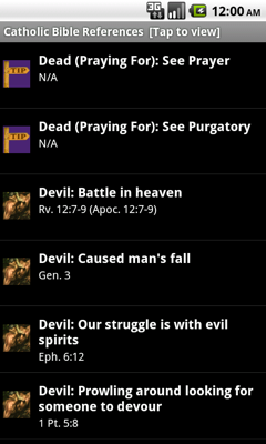 Catholic Bible References App (sample screen)