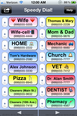 Sample Speedy Dial! Screen