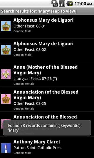 Saints4U App (sample screen)