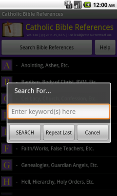 Catholic Bible References App (sample screen)